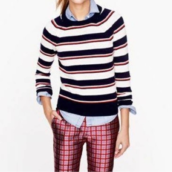 J. Crew Sweaters - J. Crew Shrunken Striped Crewneck 100% Italian Cashmere Sweater Women’s Medium